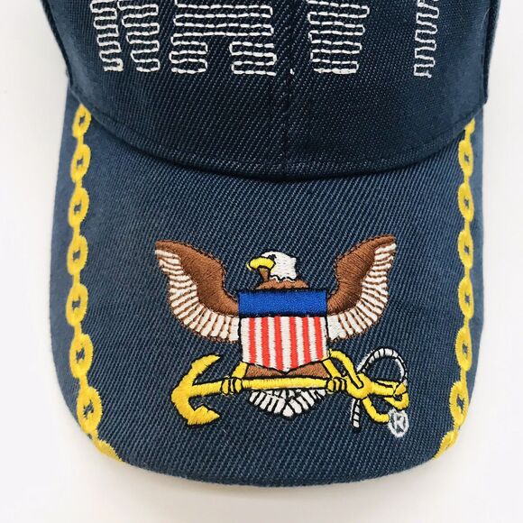 U.S. NAVY Military Embroidered Spellout Navy Crested Curved Bill Strapback Cap - Picture 3 of 9